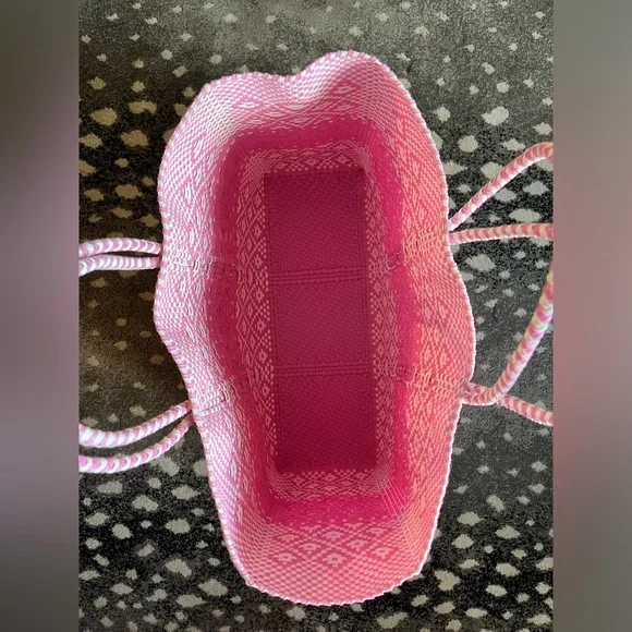 Loveshackfancy x Leslie Sulman pink woven logo St Barts tote bag beach bag - Picture 9 of 10